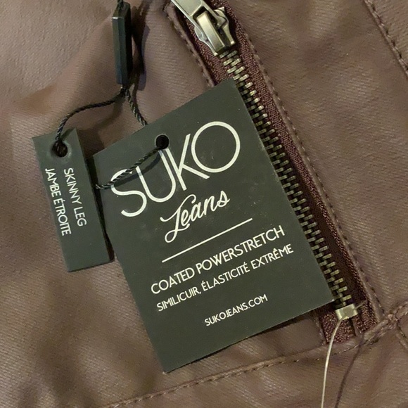 Coated Burgundy Suko jeans. Leatherette material. Size 6. - Picture 4 of 6